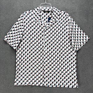 Kenneth Cole Shirt Mens Medium Geometric Techni‎ Cole Short Sleeve Button Up